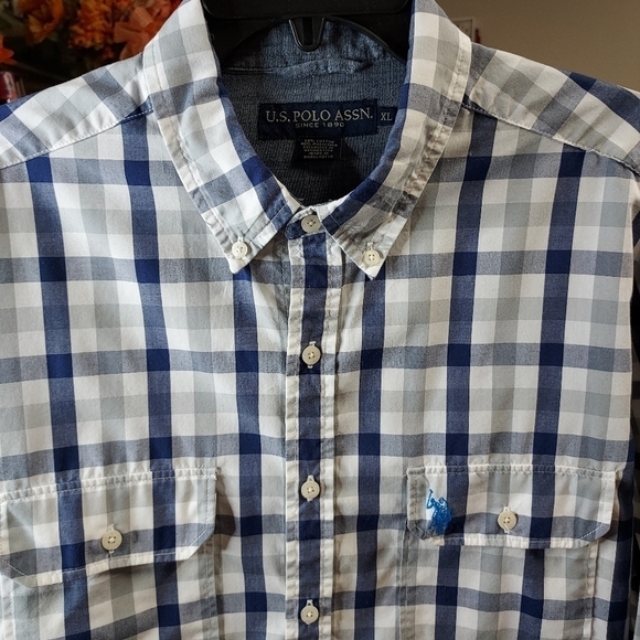 U.S.Polo XL Blue and grey plaid L/S Dress shirt - Picture 7 of 14